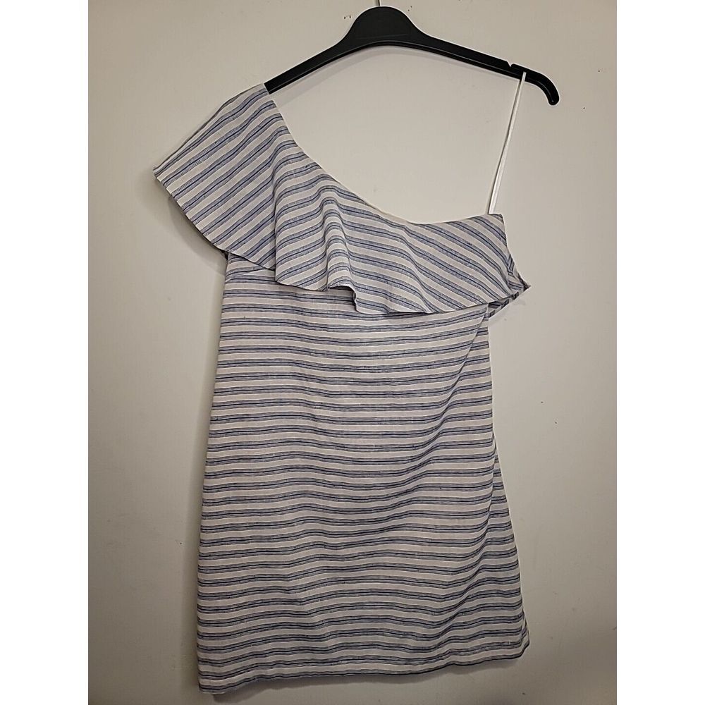 One Shoulder Linen Blend Dress‎ Nautical Summer Striped Beachy Short Aaka